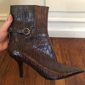 Brown Faux-Croc Ankle Boots